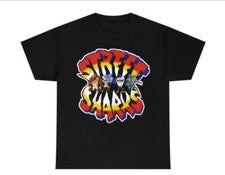 Camiseta Street Sharks Negra Unisex NUEVA Estilo Retro Juguetes Años 80