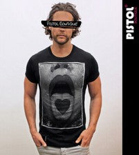 Pistol Boutique Hombre Ajustado Negro Cuello Redondo Dibujo Corazón Lengua Moda