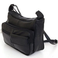 Cartera organizadora bandolera de cuero genuino negra para mujer