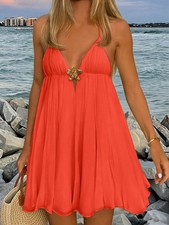 Minivestido monocromático escote corbata para mujer