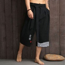 Pantalones informales de verano estilo tradicional para hombre estampado kimono japonés recortado