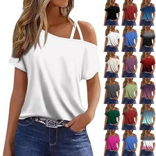 Sexy Camiseta Top Informal de Manga Corta con Hombro Descubierto Color Sólido para Mujer Prendas para el torso