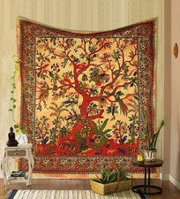 Tapiz de algodón amarillo árbol de la vida colgante en la pared hogar sala de estar decoración 90x84 pulgadas