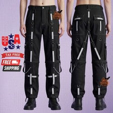 Pantalones cargo Techwear para hombre con correa negra reflectantes Cyberpunk utilitarios
