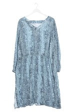 Vestido de verano sheego manga corta estampado integral azul gris mujer talla 50