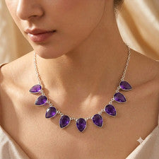 Collar de plata esterlina 925 púrpura amatista piedras preciosas hecho a mano joyería tamaño-18"