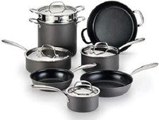 Juego de utensilios de cocina antiadherentes anodizados duros Lagostina Nera de 12 piezas - tapas de acero inoxidable ma