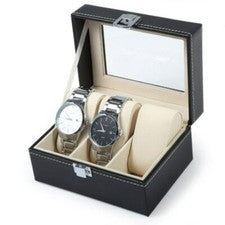 Caja de reloj de cuero de 3 ranuras - Estuche de exhibición - Organizador / Caja de almacenamiento de joyas negra San