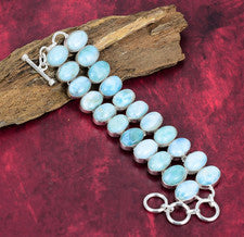 Brazalete de joyería hecha a mano de plata de ley 925 con piedras preciosas naturales Larimar regalo de amor