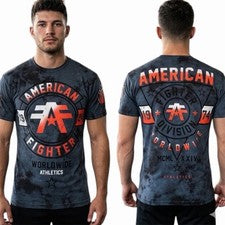 Camiseta AMERICAN FIGHTER Azul Marino Corbata SILVERLAKE Atlética Gráfica Nueva con Etiquetas