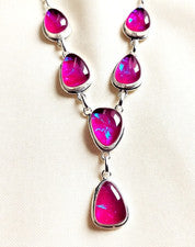 Collar de joyería hecho a mano de plata de ley 925 con piedras preciosas de ópalo trillizos australianos