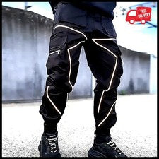 Pantalones cargo reflectantes para hombre estilo hip hop informales pantalones para correr ropa de calle Wor
