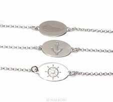 Bracciale Argento 925 con Piastra Incisione Laser • Ancora Timone Ala Uomo Donna