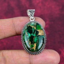 Joyería colgante de plata de ley 925 hecha a mano con piedras preciosas turquesa cobre verde