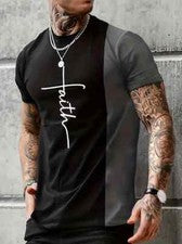Camiseta para hombre negra gris Faith Cross Colorblock manga corta gráfica suave