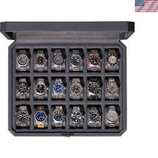 Caja de reloj de 18 ranuras - Caja de reloj de lujo para hombre, tapa de cristal real, bloqueable, pierna...