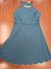 Vestido Verte Nuevo sin Etiquetas Verde Azulado Vieira Dobladillo Ajuste y Acampanado Cuello Cuentas Sin Mangas Para Muj
