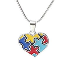 Collar Conciencia Autismo Corazón Brillante Puzzle Pieza Colgante Dijes Joyería Reino Unido