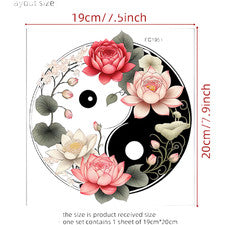 Pegatina de pared impermeable PVC Yin Yang Lotus antiestática para decoración de oficina en el hogar