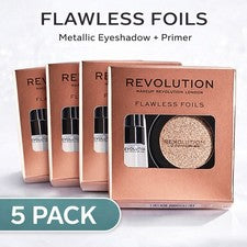 Juego de sombras de ojos e imprimación de láminas impecables de maquillaje Revolution REBOTE dorado suave, paquete de 5