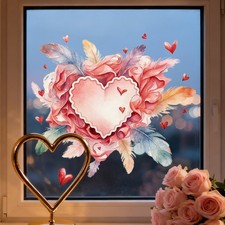 Calcomanías de ventana adhesivas estáticas en forma de flor de pluma de San Valentín para decoración del hogar