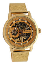 Winner Hombre 44mm Cuerda Manual Mecánica Melanaise Pulsera Esqueleto Reloj Oro Nuevo