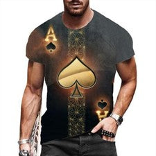 Camiseta Para Hombre Gris Dorado Ace of Spades Poker Manga Corta Informal Novedad Camisetas