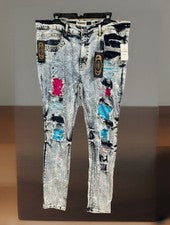 Pantalones de mezclilla Evolution FWRD para hombre ajustados desgastados parcheados moda urbana elásticos 38X34