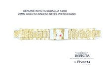 Auténtica correa de reloj Invicta Subaqua 14500 oro brillante acero inoxidable 28 mm