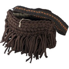 Bolso de hombro marrón con flecos hecho a mano arte ganchillo colmena cartera con etiquetas