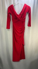 Moda Nova Yasmin Maxi Vestido Para Mujer Pequeño Rojo Hombro Descubierto Acanalado Detalles Abertura