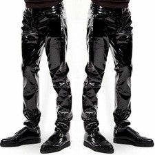 Hombres Imitación Cuero PVC Pantalones Largos Ropa de Club Hip Hop Punk Rock Pantalones Góticos