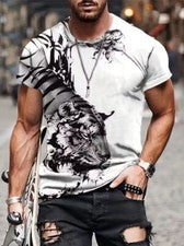 Camiseta Negro Tigre Tinta Pintura Gráfica Moda Novedad Blanco Ropa Calle Informal