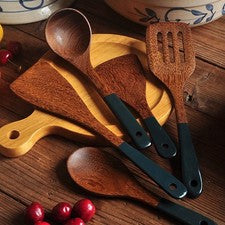 Juego de cucharas y espátulas de cocina de madera con asas grandes para un uso cómodo