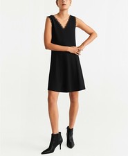 Vestido para mujer Mango sin mangas acampanado de encaje negro 4