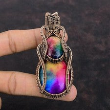 Regalo Para Ella Cobre Arco Iris Solar Cuarzo Druzy Alambre Envuelto Colgante 3.31"