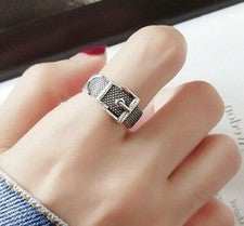 Anillo boho vintage ajustable plata 925 negro cinturón mujer niña joyería regalo