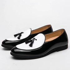 Mocasines mocasines clásicos con borla de cuero pulido para banquete fiesta zapatos de vestir para hombre