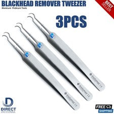 Pinzas removedoras de espinillas 3 piezas herramienta de aguja curva extractor de manchas de espinillas para acné