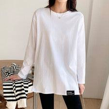 Moda Para Mujer Informal Algodón Abierto Color Sólido Cuello Redondo Camiseta Camisa Inferior