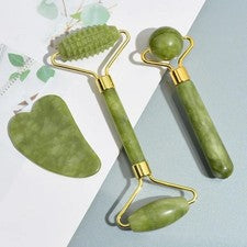 Juego de rodillos de jade Gua Sha rodillo facial masajeador facial herramienta levantamiento de piel spa