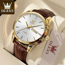 OLEVS Reloj Hombre Cuarzo Impermeable Correa Cuero Calendario Negocios Deporte
