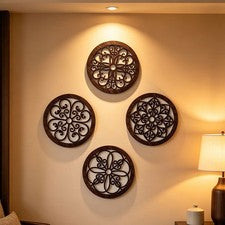 Juego de 4 piezas de arte de pared bohemio floral de madera para decoración interior moderna de granja