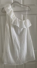 Nuevo con etiquetas Vestido para mujer de un hombro de Fashion Union con ojales bordado blanco talla 10 EE. UU.
