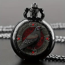 Reloj Bolsillo Cuervo Negro Cuarzo Gótico Collar Cadena Hombres Mujeres Niños