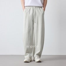 Pantalones largos sueltos estilo americano para hombre empalmes informales con cordón primavera