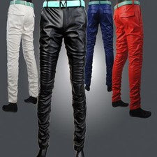 Pantalones de cuero PU ajustados coloridos de moda para hombre pantalones holgados de lujo elegantes ajustados