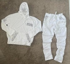 Conjunto de sudadera con capucha y pantalones jogger JD Fashion para hombre con ribete de banda blanca manga larga cintu