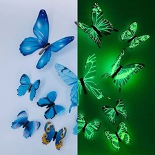 12 x Pegatinas de Pared Mariposa Luminosas 3D Decoración del Hogar Pegatina Dormitorio Niño