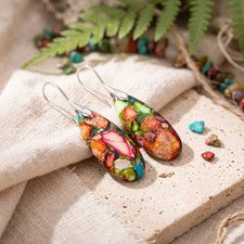 Pendientes de lágrima de jaspe sedimento marino galaxia natural plata cristal boho regalo